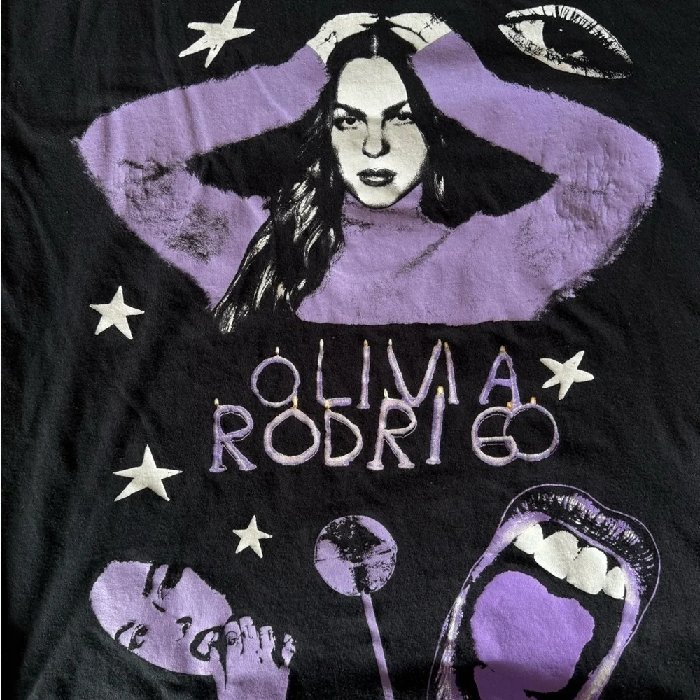 Olivia Rodrigo Black and Purple Graphic Tee Guts Tour Merch